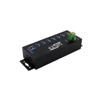EXSYS USB 3.2 Gen1 7 portu industriālais centrmezgls ar DIN sliedes komplektu un 15kV ESD aizsardzību (EX-1187HMVS-2)