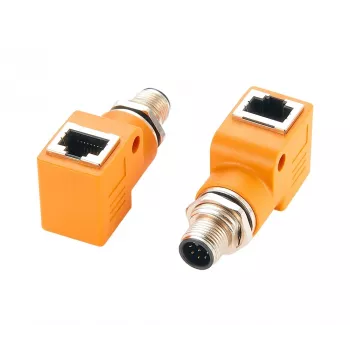 EXSYS EX-49502 M12 A-kodēts 8 kontaktu vīrišķais uz RJ45 sievišķo 90° industriālais Ethernet adapteris