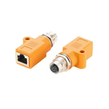 EXSYS EX-49501 Industriālais M12 A-kodēts 8-pinu sieviešu uz RJ45 sieviešu adapteris, Gigabit Ethernet, IP67