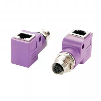 EXSYS EX-49523 M12 D-Code 4 kontaktu ligzdas uz RJ45 ligzdas 90° industriālais Ethernet adapteris