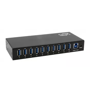 EXSYS EX-11290HMS USB 3.2 Gen 1 10 portu centrmezgls ar 12V/5A barošanas bloku
