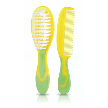 Kidsme mazuļa matu suka un ķemme - mīksta saru suka, bez BPA, ergonomiska, balta/pelēka