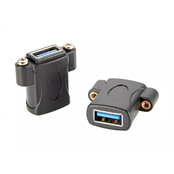 EXSYS EX-49301 USB 3.2 Gen 1 panel montāžas adapteris, USB-A ligzda uz USB-A ligzdu, 5Gbps, melns
