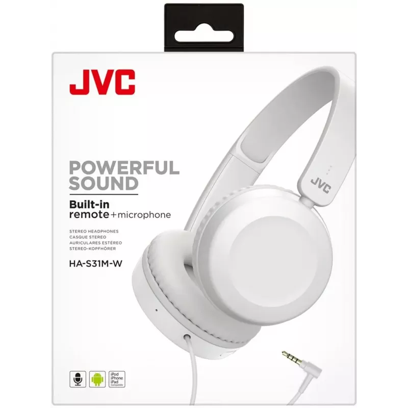 JVC austiņas ar vadu un mikrofonu, baltas