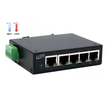EXSYS 5 portu rūpnieciskais Ethernet komutators, 10/100 Mbps, DIN sliedes montāža, -40° līdz +75°C EX-6200-T