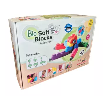Gerardo's Toys mīksto konstruktora klucīšu komplekts ar riteņiem, 33 daļas (25 klucīši + 8 riteņu daļas)