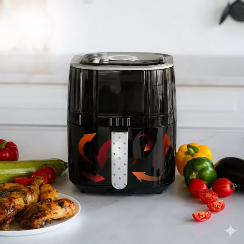 QUIN 4,5L digitālais karstā gaisa friteris, 1500W, 80-200°C, 60 min taimeris, 8 programmas, melns