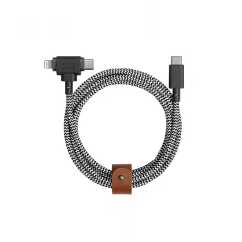 Native Union Belt Cable Duo USB-C uz USB-C/Lightning pīts kabelis 1,5 m melns