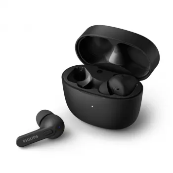 PHILIPS TAT2206BK/00 patiesi bezvadu austiņas ar uzlādes futrāli, melnas