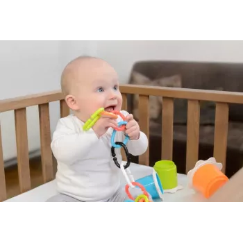 Kidsme Stage Teether Chain, 3M+, pārtikas kvalitātes silikons, bez BPA, 3 posmu komplekts, dažādās krāsās