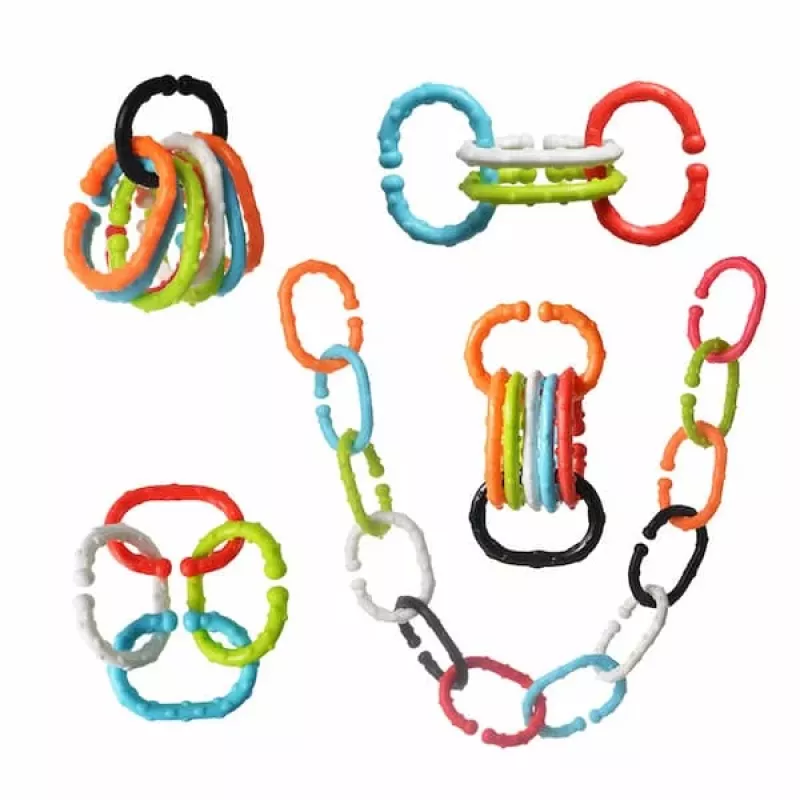 Kidsme Stage Teether Chain, 3M+, pārtikas kvalitātes silikons, bez BPA, 3 posmu komplekts, dažādās krāsās