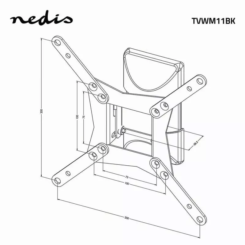 Nedis pilnībā kustīgs TV sienas stiprinājums 32-65 collu ekrāniem, 35 kg, VESA līdz 400x400, melns