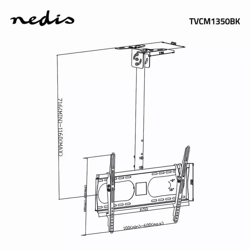 Nedis TVCM1350BK Pilnas kustības TV sienas stiprinājums 32-65 collu ekrāniem, VESA 400x400, 35 kg, melns