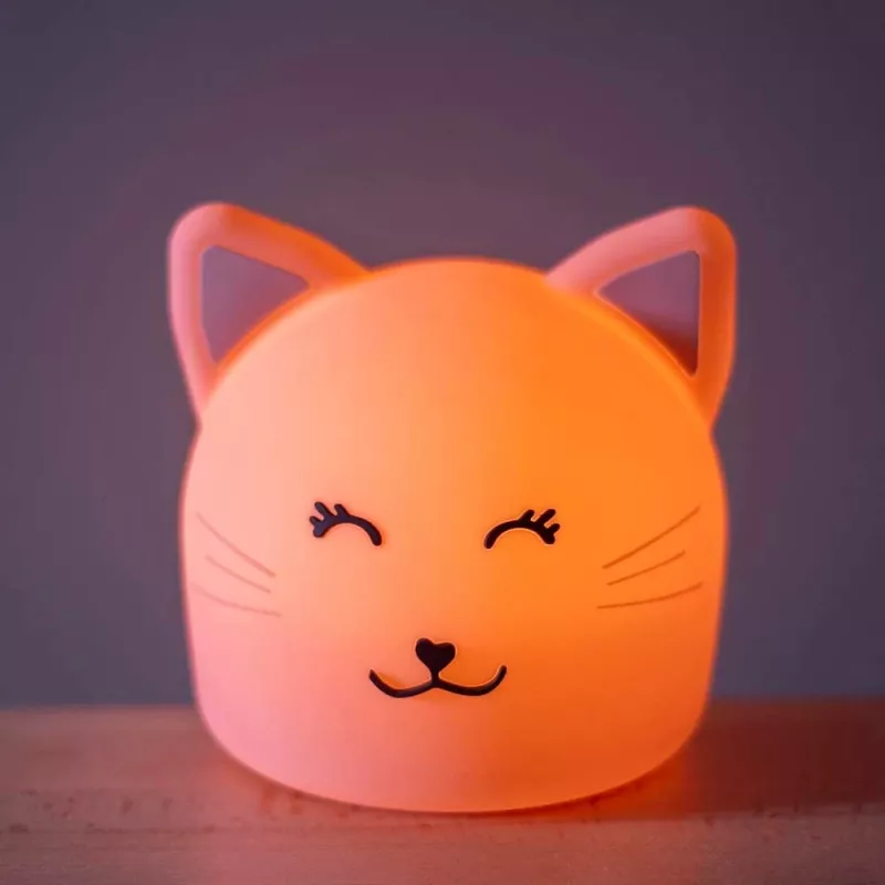 Trixie Baby naktslampa Kaķis - uzlādējama LED silikona lampa ar pieskāriena sensoru, silti balta un 7 krāsu mainīga