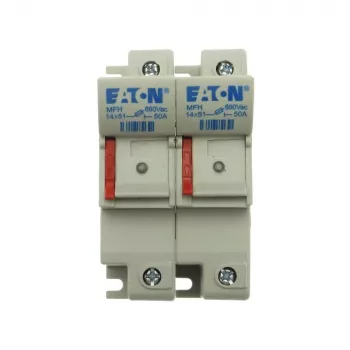 Eaton CH142DU 2 polu cilindriskais drošinātāju turētājs, 50 A, 690 V AC, DIN sliedes montāža, 14 x 51 mm