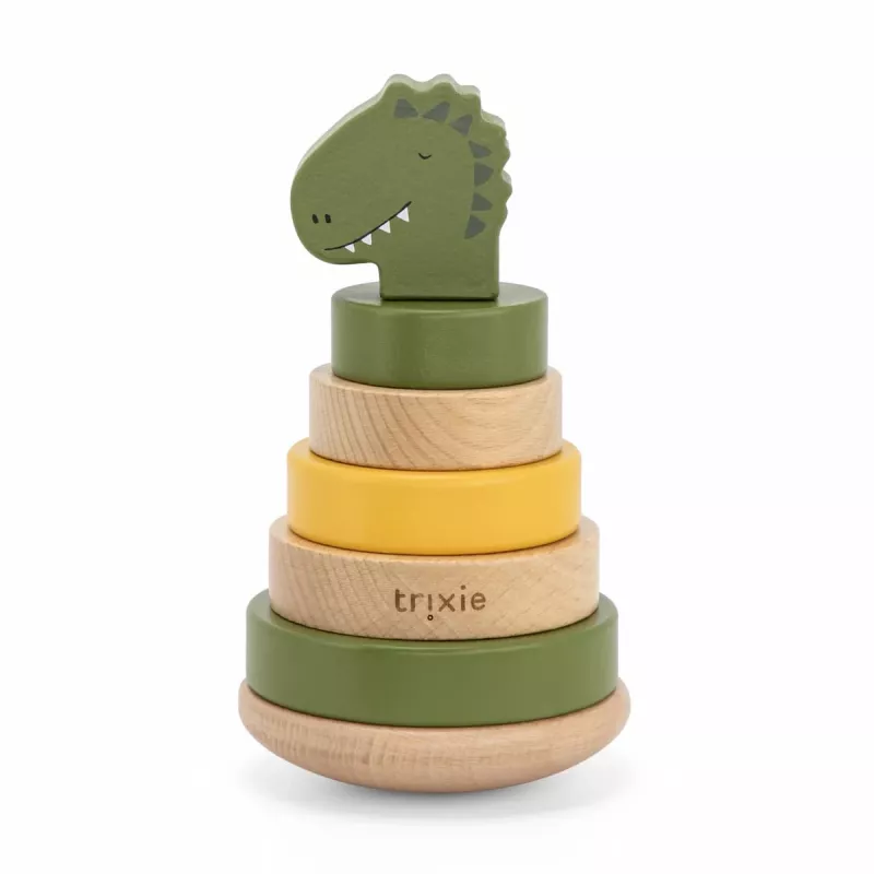 TRIXIE koka dinozauru piramīdas krāvējs maziem bērniem no 12 mēnešiem | 5 daļu krāvējs