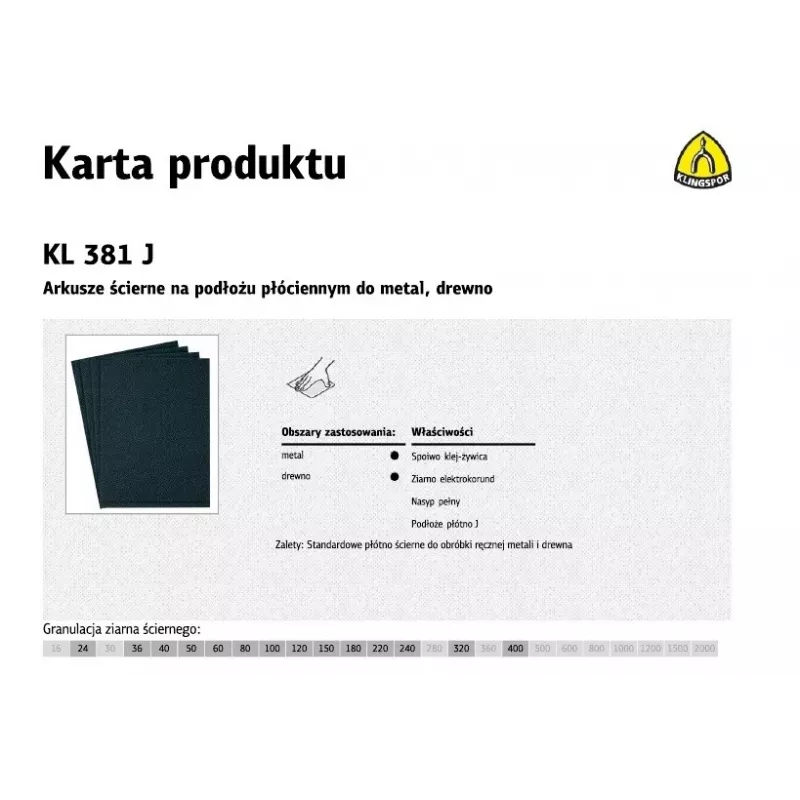 KLINGSPOR abrazīvā auduma loksne P320 KL381J, 230 x 280 mm, 50 gab.