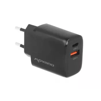 MOVANO GaN 30W USB-C PD + USB-A sienas lādētājs (melns)