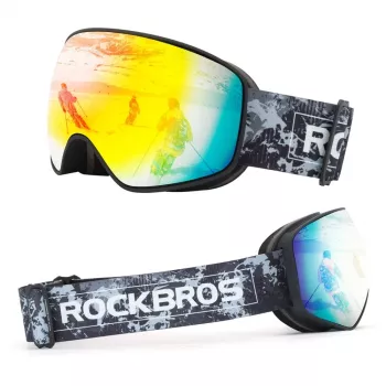 Rockbros SP284 Bērnu slēpošanas brilles Anti-Fog UV400 Pelēkas lēcas Sarkans Spogulis Melnas
