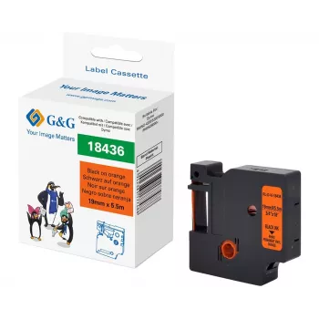G&G RL-D-Vi-18436 Vinila marķēšanas lente 19mm x 5,5m oranža ar melnu druku RL-D-Vi-18436-BK/OR-19MM*5.5M