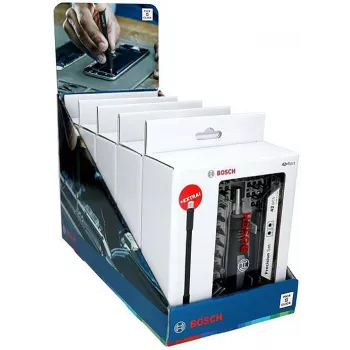 Bosch precīzijas skrūvgriežu uzgaļu komplekta displejs, 5 komplekti ar 33 gabaliem (165 kopā), S2 tērauds, 1/4 inch sešstūra, PH/PZ/S/H/T uzgaļi, magnētiskais turētājs, mazumtirdzniecības displejs 2607002837,0