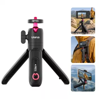 ULANZI MT-55 4-in-1 mini statīvs pašfoto nūja roktura satvērējs mugursomas klipsis ar lodveida galvu, 1/4 inch skrūve, tālruņa turētājs 60-85mm, alumīnija sakausējums, melns