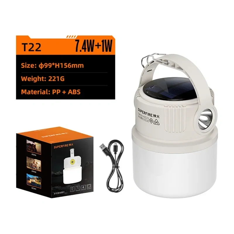 SUPERFIRE T22 Uzlādējams LED Kempinga Lukturis ar Power Bank, 350 Lūmeni, Magnētisko Pamatni, Piekarināmo Āķi, IP44