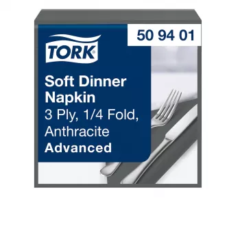 TORK Soft Dinner Advanced antracīta 3 slāņu vakariņu salvetes 39 x 39,5 cm, 100 gab. (509401)