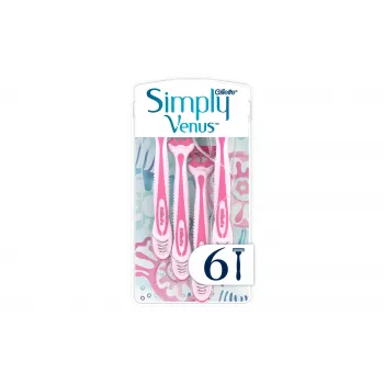 Gillette Simply Venus 3 vienreizlietojamie skuvekļi sievietēm, 3 asmeņi, MoistureRich josla, 6 gab. 8006540826997