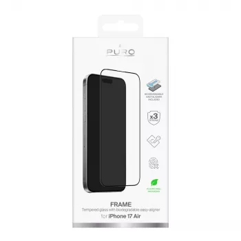 PURO rūdīta stikla ekrāna aizsargs ar rāmi un uzlikšanas aplikatoru Apple iPhone Air, caurspīdīgs (PUSDGFRAIPHONE1766)