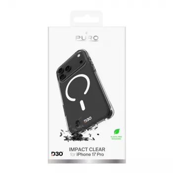 PURO Impact Clear D3O Bio maciņš Apple iPhone 17 Pro, saderīgs ar MagSafe, caurspīdīgs (PUIPC17P63IMPCLD3OTR)