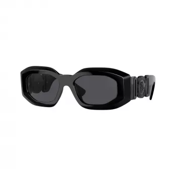 Versace VE4425U536087 vīriešu taisnstūra saulesbrilles, caurspīdīgi pelēks rāmis, tumši pelēkas lēcas, 54-18-145