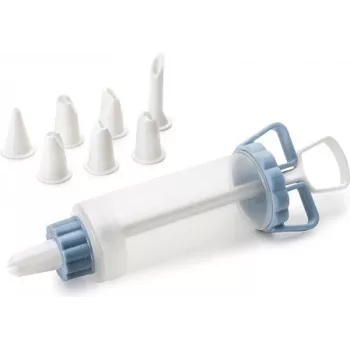 IBILI 104629 konditorejas dekorēšanas šļirces komplekts, 18 cm, 6 nerūsējošā tērauda uzgaļi, balts