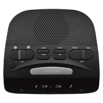 AIWA CR-15 digitālais FM pulksteņa radio ar diviem modinātājiem, LED displeju, miega taimeri - melns