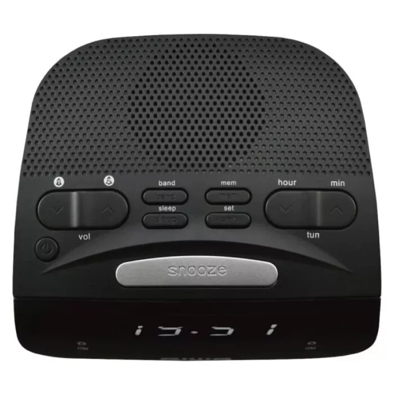 AIWA CR-15 digitālais FM pulksteņa radio ar diviem modinātājiem, LED displeju, miega taimeri - melns