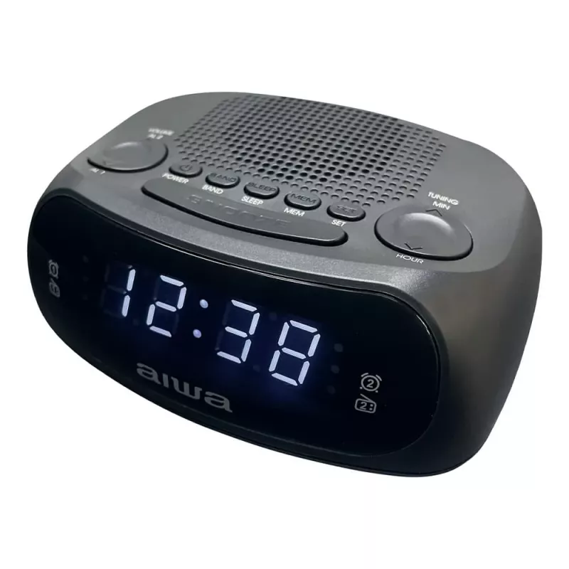 AIWA CR-09J FM pulksteņradio ar diviem modinātājiem, LED displejs, melns