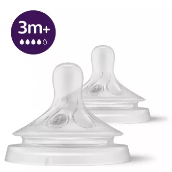 Philips Avent Natural Response zīdaiņu pudelīšu knupīši, ātra plūsma, 3m+, 2 gab., silikons, caurspīdīgi