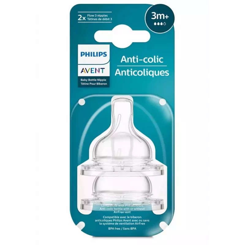 Philips Avent pretkoliku pudeles silikona knupīši, vidēja plūsma, 3M+, 2 gab.