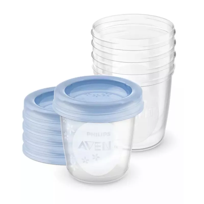 Philips Avent krūts piena un ēdiena uzglabāšanas trauciņi 180 ml (5 gab.) ar vāciņiem