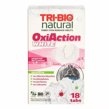 TRI-BIO Oxy-Action baltās veļas mazgāšanas tabletes, 18 tabletes