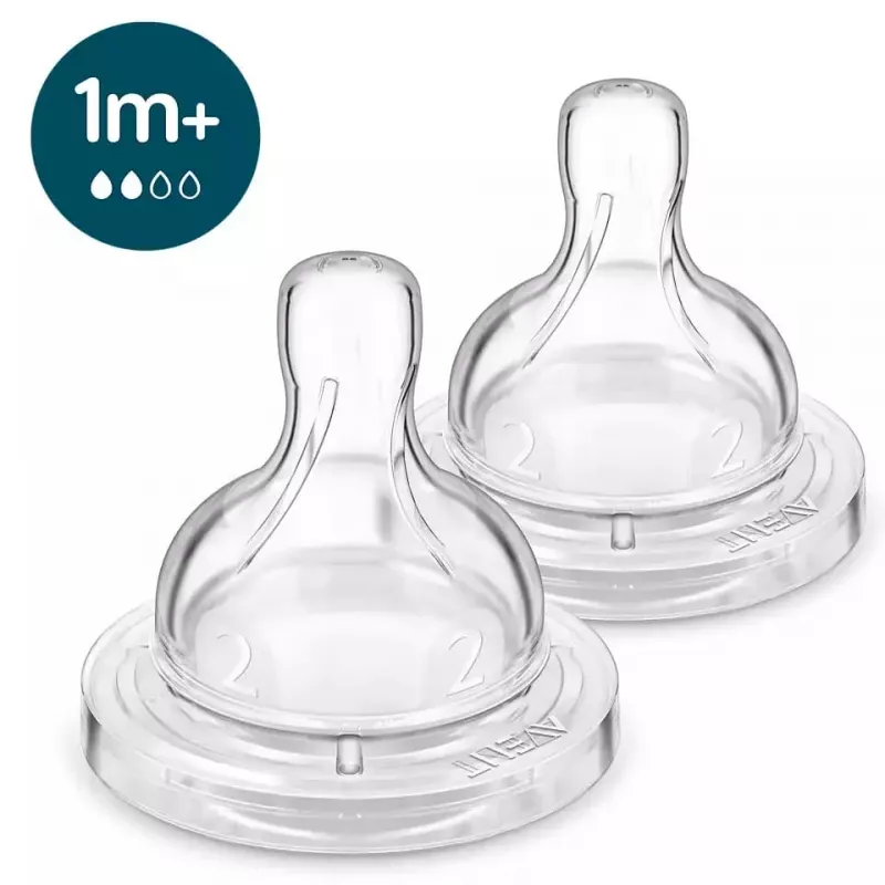 Philips AVENT pretkoliku zīdaiņu pudeles silikona knupīši 1M+, lēna plūsma, 2 gab.