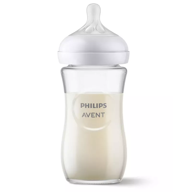 Philips AVENT Natural Response stikla zīdaiņa pudelīte 240 ml, vidējas plūsmas knupītis, 1m+