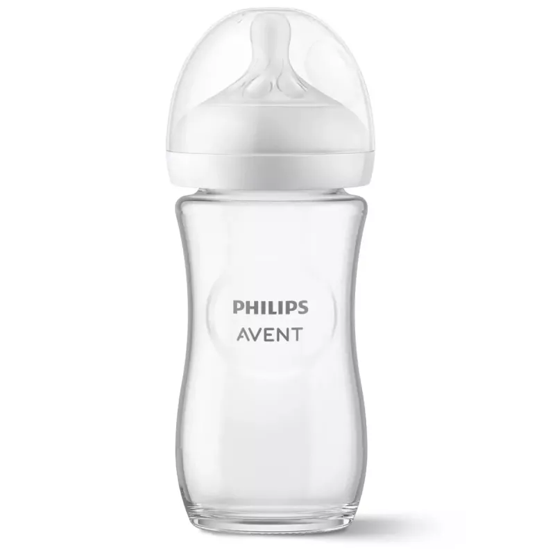 Philips AVENT Natural Response stikla zīdaiņa pudelīte 240 ml, vidējas plūsmas knupītis, 1m+