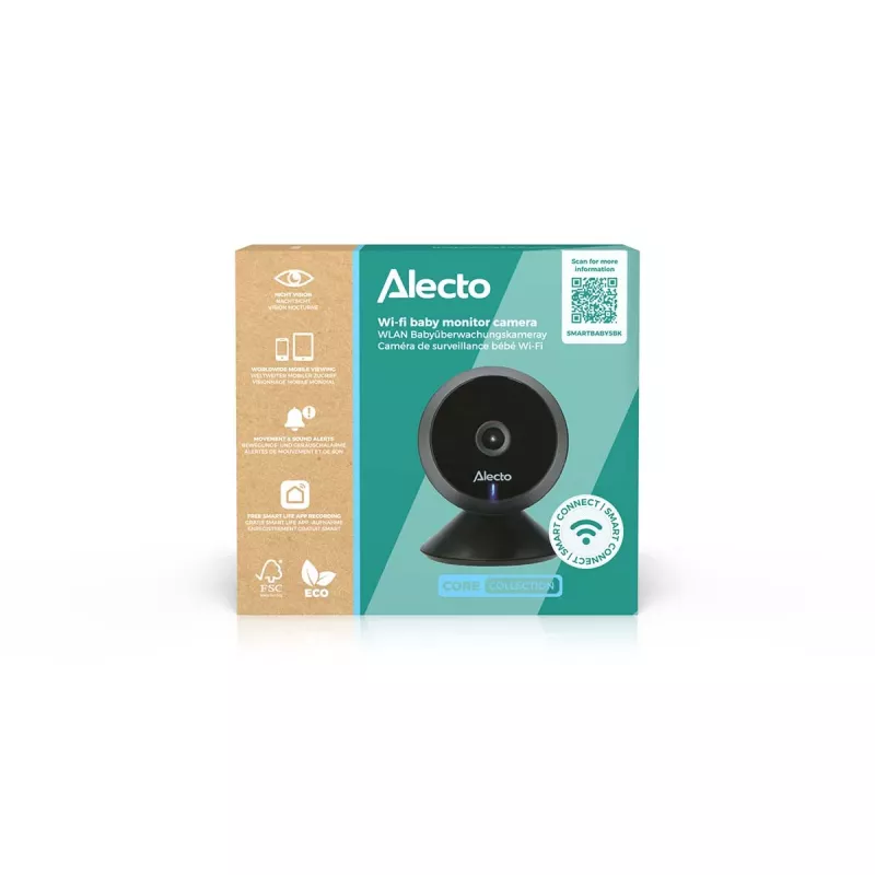 Alecto SMARTBABY5BK digitālais video mazuļa monitors, 2,4 GHz FHSS, 2,4 inch krāsu LCD, nakts redzamība, divvirzienu saziņa, temperatūras sensors, šūpuļdziesmas, VOX, melns