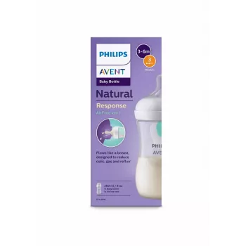 Philips Avent Natural Response pretkoliku zīdaiņa pudelīte ar AirFree ventilāciju 260 ml, vidējas plūsmas knupītis, no 1 mēneša