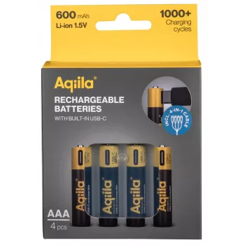AQIILA AAA NiMH akumulatori ar USB-C, 1,2 V, 600 mAh, 4 gab. AQ60AAA374C4