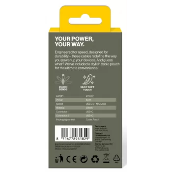AQIILA Cablebird CS12 USB-C uz USB-C uzlādes un sinhronizācijas kabelis 2m 60W melns AQCBPBIC2SI829