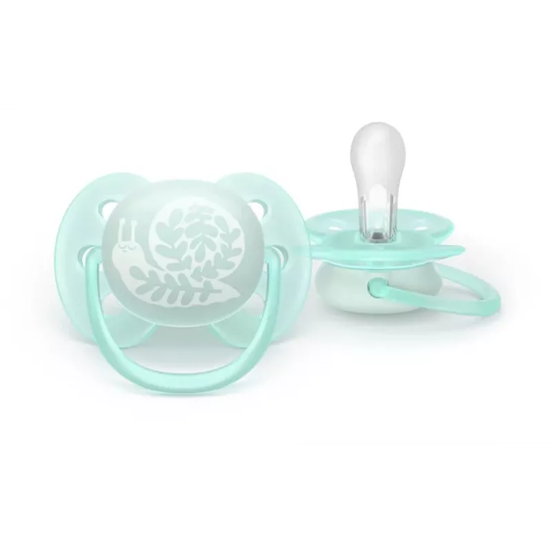 Philips Avent Ultra Soft DECO māneklis 0-6 mēneši, 2 gab., silikons, bez BPA, ar sterilizēšanas futrāli