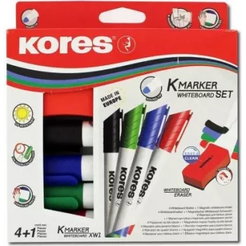 Kores tāfeles marķieru komplekts, 4 marķieri + dzēšgumija, apaļš uzgalis, 3,0 mm, ātri žūstoši, dažādās krāsās M20863
