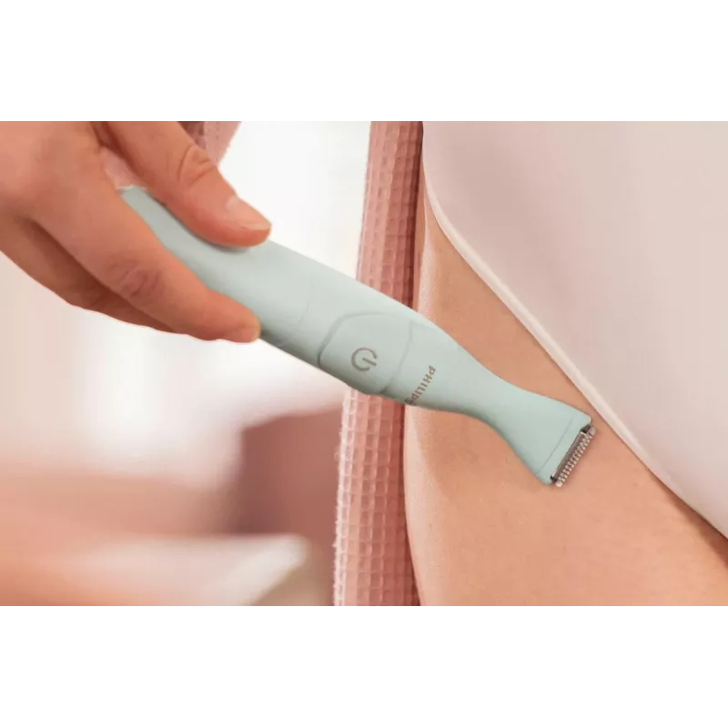 PHILIPS Essential Bikini Trimmer BRT398/15, droša apstrāde jutīgām zonām, mitrai un sausai lietošanai, 3 garuma iestatījumi, ar baterijām, balts ar rozā akcentiem